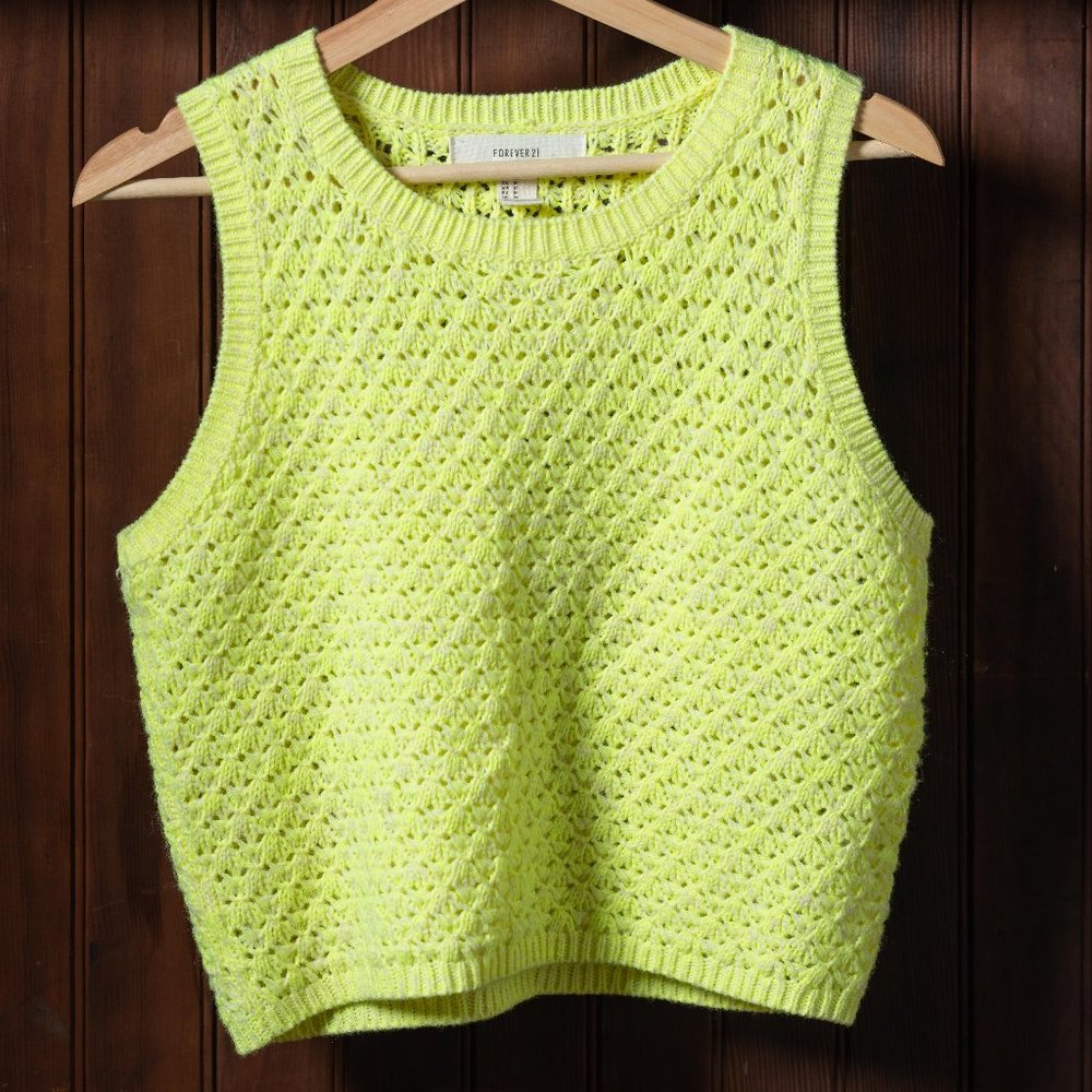Neon Yellow Cropped Sleeveless Sweater Vest Sz M
